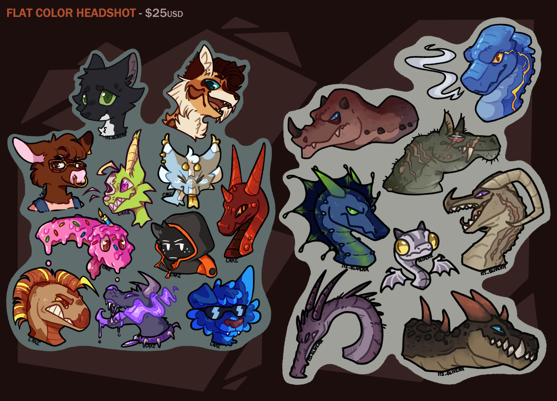 transparent, flat-colored headshots - $25usd